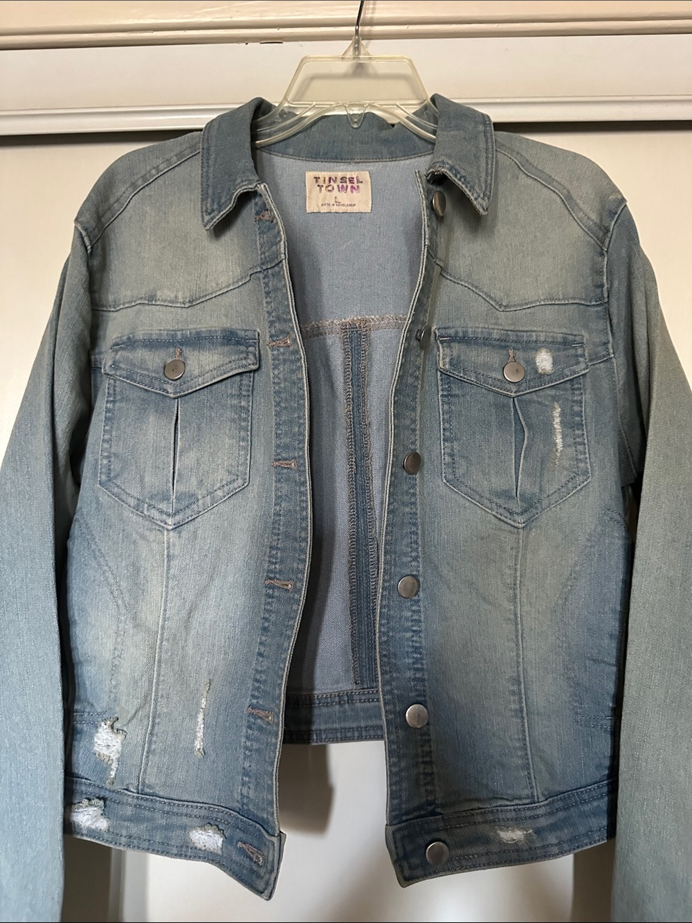 Tinseltown Light Blue Distressed Denim Jacket